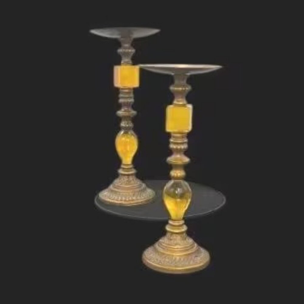 Vintage MCM Retro Gold Lucite Metal Candlesticks 9.5"